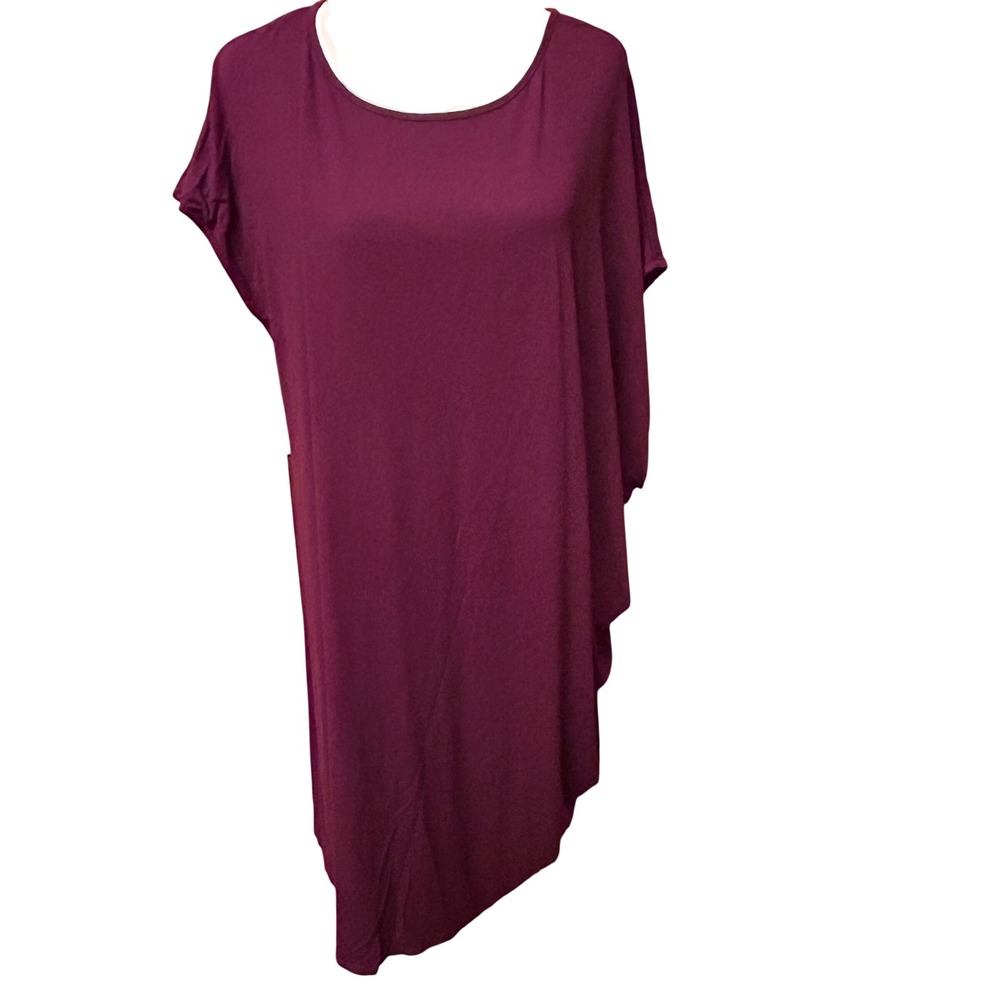 Eileen Fisher Tunic Top Womens Medium Plum Purple Excellent Asymmetrical Draped